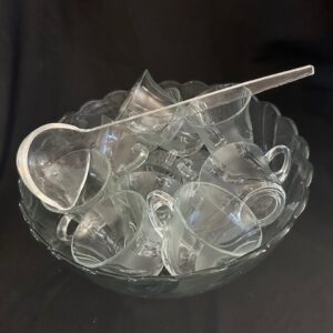 Glass Punch Bowl with 12 cups and acrylic ladle