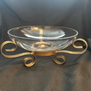 Glass bowl on gold metal stand