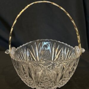 Vintage Glass Basket with gold metal handle