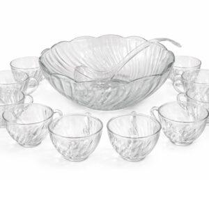 Glass Punch Bowl with cups with acrylic ladle