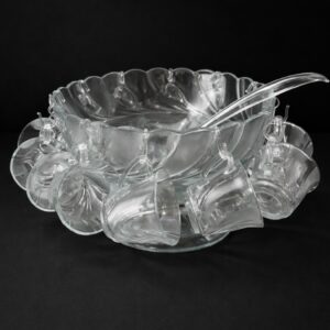 Glass Punch Bowl with 12 cups and acrylic ladle