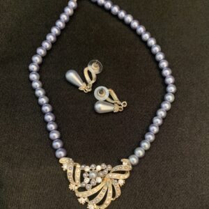 EP010 Grey Faux Pearl and crystal Necklace and earring set