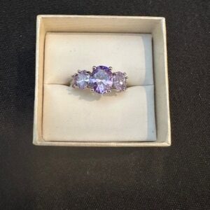 Ring003 Sterling Silver Plated ring with purple stone - Size 9