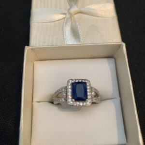 Ring006 925 Sterling Silver Ring with deep blue stone US Size 8