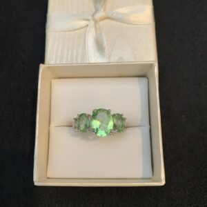 Ring007 925 Sterling Silver ring with green stones - US Size 8
