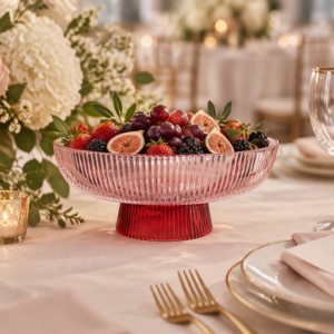 Linear Pink Glass Serving Bowl