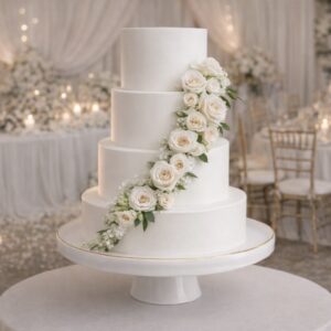 Footed Cake Stand with Gold Rim 28cm