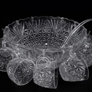 Crystal Punch Bowl with 12 cups and acrylic ladle