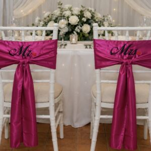 Satin Chair Sashes - Fuchsia 'Mr' and 'Mrs'
