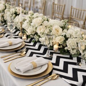 Table Runner - Black and Silver Chevron