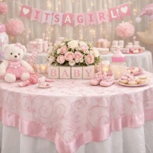 Square Table Overlay - Embroidered Pink