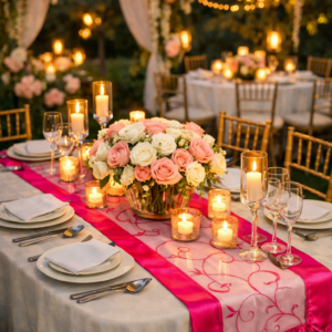 Embroidered Table Runner - Fuchsia