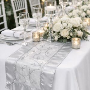 Embroidered Table Runner - Silver