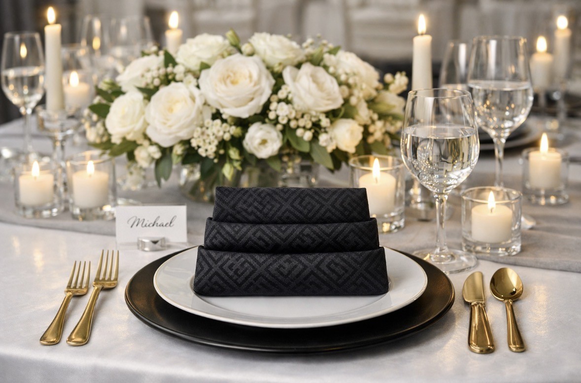 Cloth Napkin - Black Grecian - Image 3