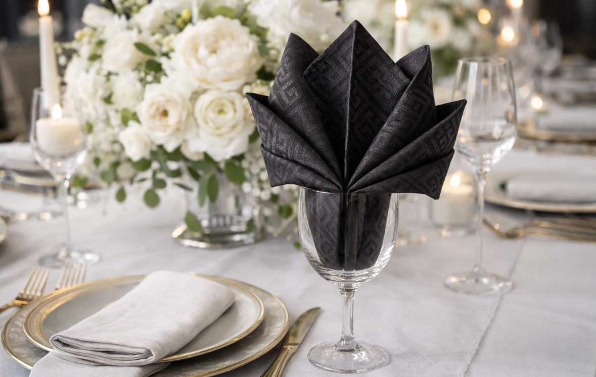 Cloth Napkin - Black Grecian