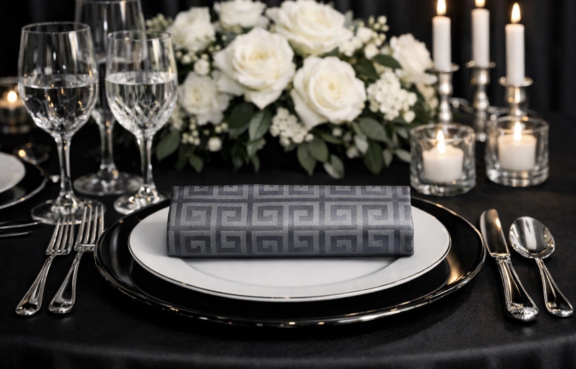 Cloth Napkin - Grey Grecian