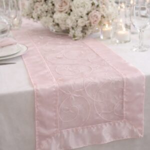 Embroidered Table Runner - Baby Pink