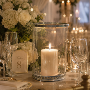 Candle Holder - Silver and Glass Cylinder