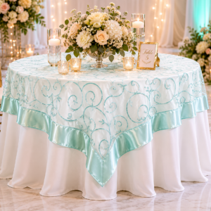 Square Table Overlay - Embroidered Blue