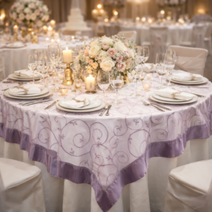Square Table Overlay - Embroidered Lavender