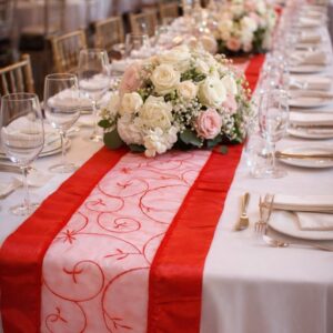 Embroidered Table Runner - Red