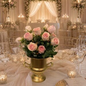 Pink Floral Bouquet in Brass Urn