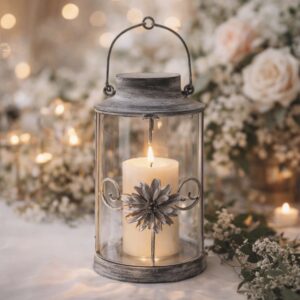 Grey Flower Lantern 19cm