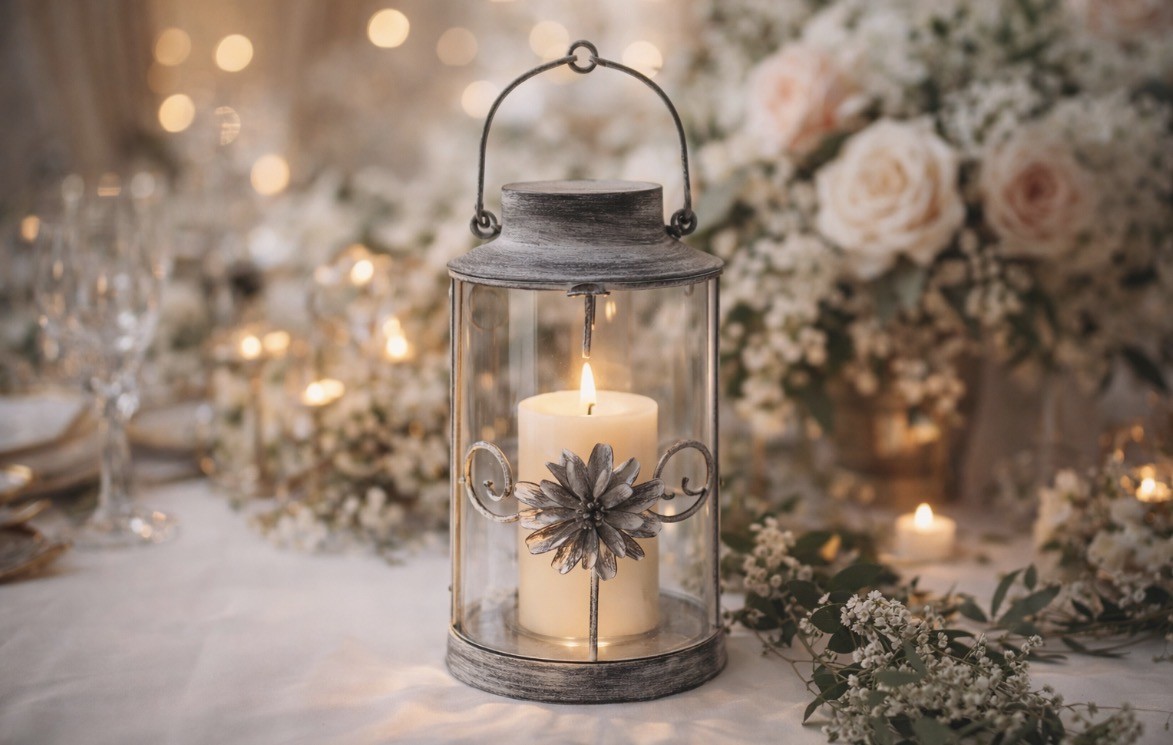 Grey Flower Lantern 19cm