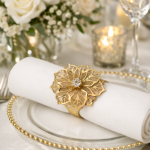 Napkin Rings Gold - Flower with Diamonte