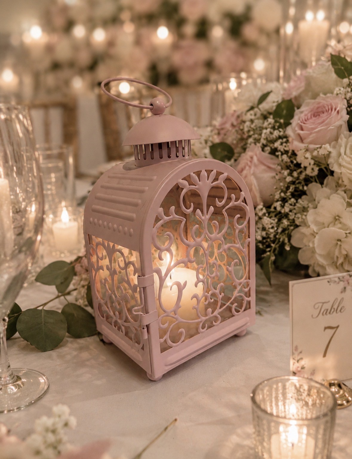 Pink Filigree Lantern 26cm