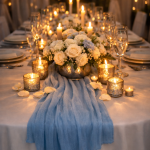 Table Runner - Blue Cheesecloth