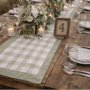 Table Runner - Green Checks with Olive Edge