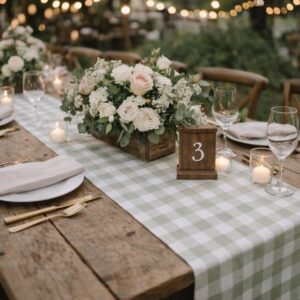 Table Runner - Green Checks with Plain Edge
