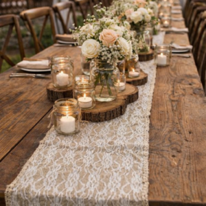 Table Runner - Hessian with Full Lace