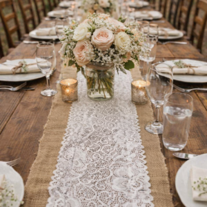 Table Runner - Hessian and Lace