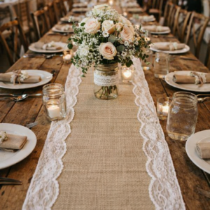 Table Runner - Hessian with Lace Edge