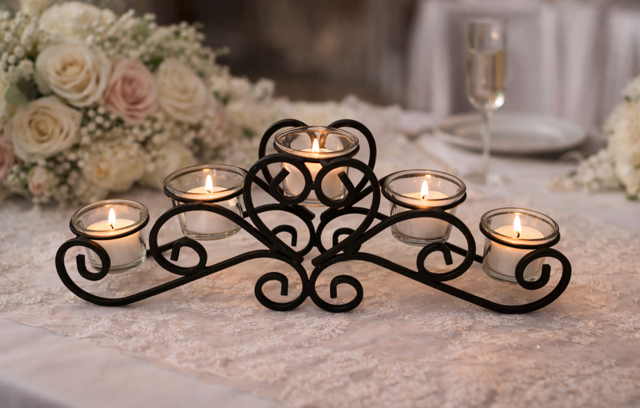 Wrought Iron 5 tealight candle holder - Black