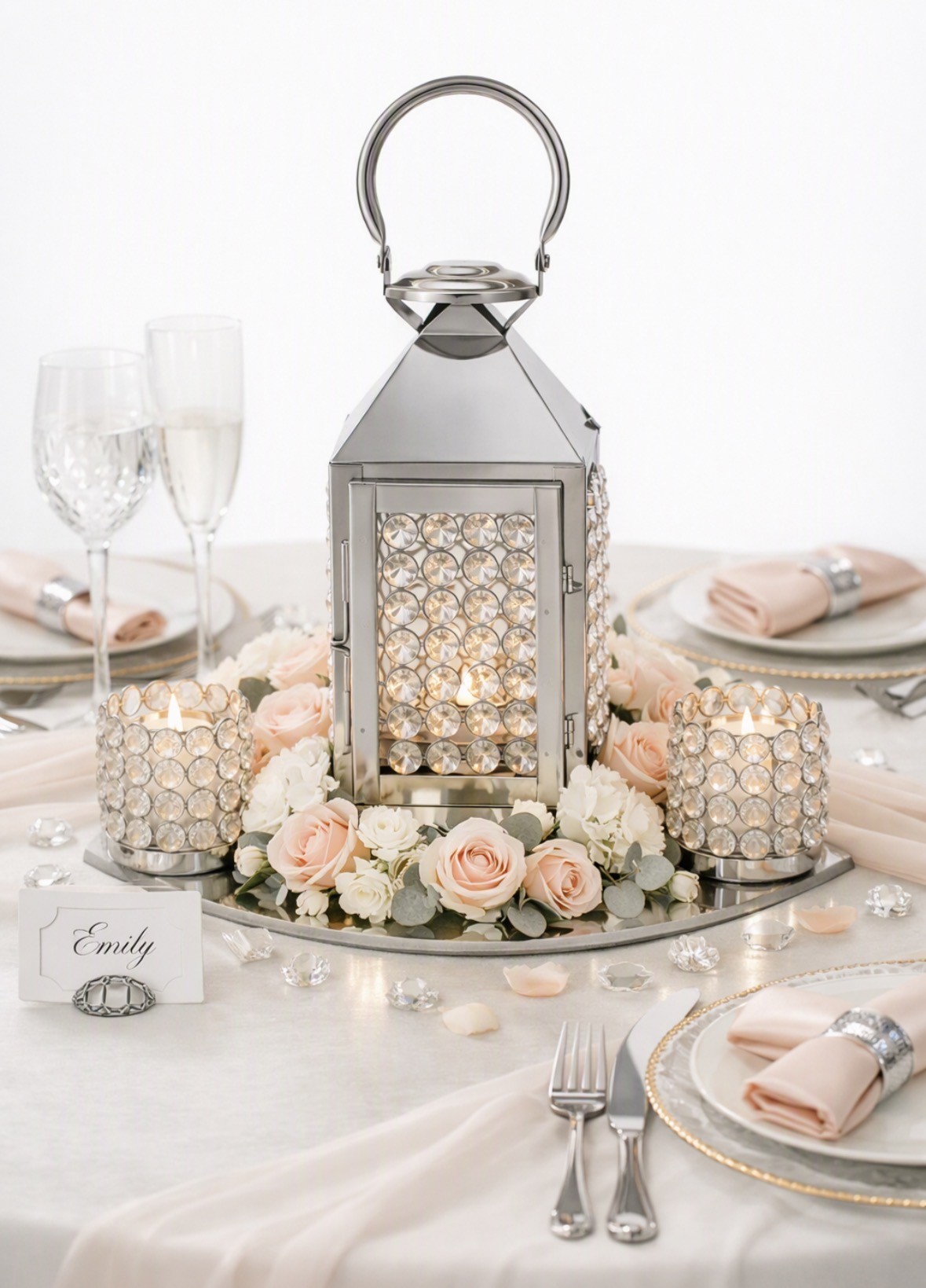 Crystal Look Gem Candle Lantern and Candle Holder
