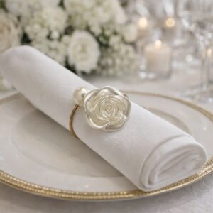 Napkin Rings Gold Pearl and Flower