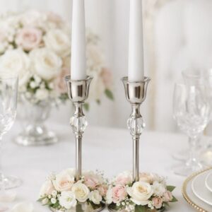 Silver Candle Holders with Crystal 2pc set