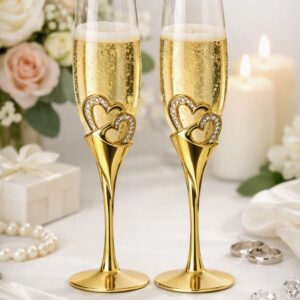 Gold Heart Champagne Glasses