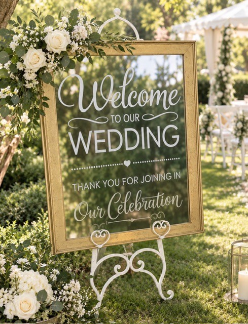 Mirrored "Welcome to our Wedding' sign